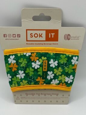 NEW Sok-It Hot Cup Sleeve w/ Thermofoil Luck Of The Shamrock